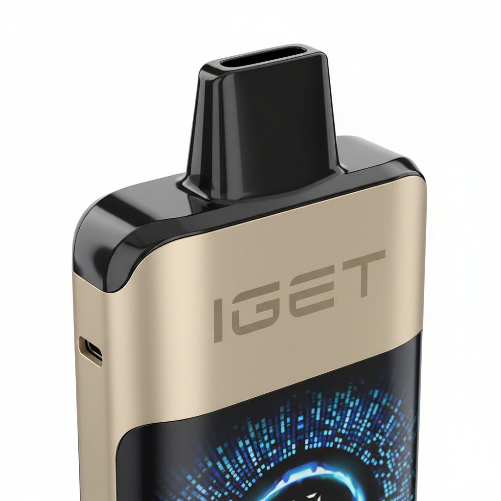 A detailed macro shot of the IGET ONE's dual mesh coil glowing slightly, illustrating the device's internal technology.
